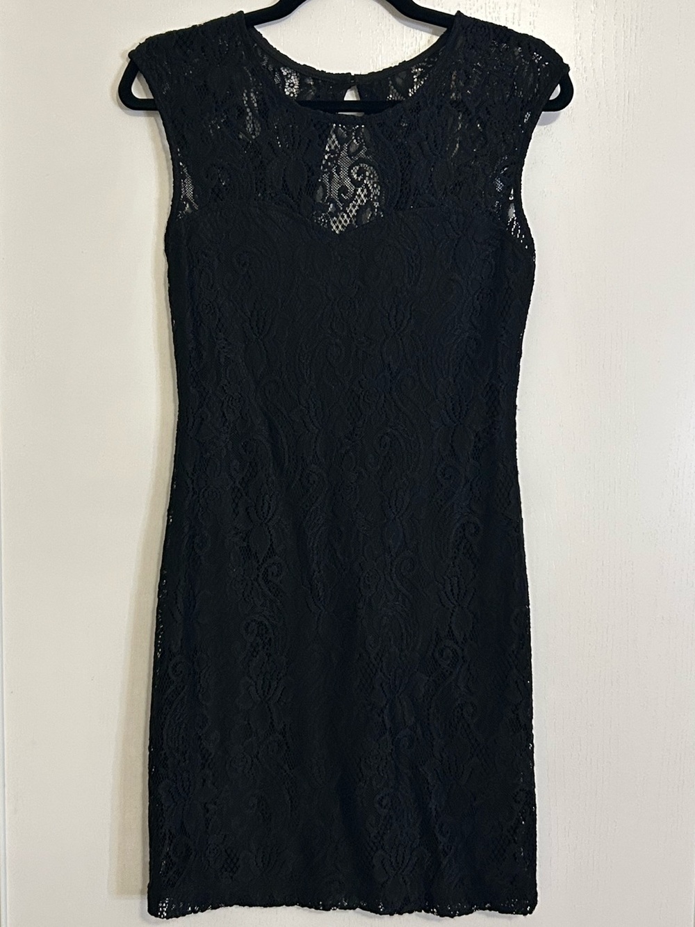 Black Lace Cap-Sleeve Mini Dress
